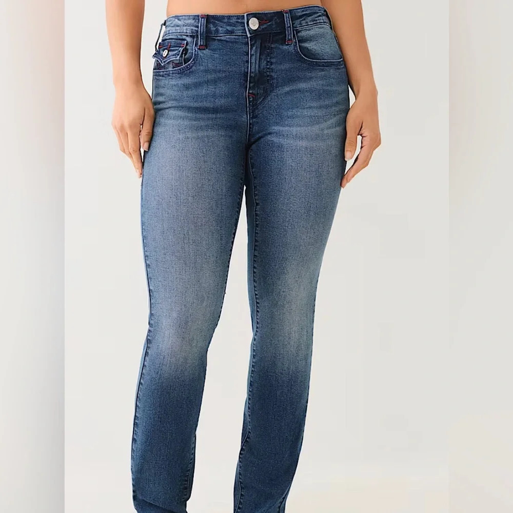 True Religion Billie mid-rise straight jeans.